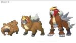  ambiguous_gender anonymous_artist bidoof brown_body brown_fur duo entei evolution feral fur generation_2_pokemon generation_4_pokemon legendary_pokemon multicolored_body multicolored_fur nintendo paws pokemon pokemon_(species) standing teeth transformation 