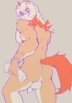  2023 anthro anus arknights balls butt canid canine canis domestic_dog fur genitals hair hi_res horn hung_(arknights) hypergryph long_hair looking_at_viewer looking_back male mammal muscular muscular_anthro muscular_male nude orange_hair orange_tail rear_view sketch solo studio_montagne tail tan_body tan_fur white_body white_fur yan200075 