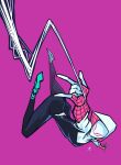  1girl absurdres apoloniodraws ballet_slippers highres hood marvel pink_background silk spider-gwen spider-man:_into_the_spider-verse spider-man_(series) spider-verse spider_web spider_web_print 