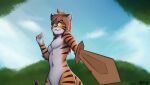  2020 anthro black_stripes breasts brown_hair felid female fironmaplez_(artist) flora_(twokinds) fur hair hi_res keidran mammal multicolored_body multicolored_fur orange_body orange_fur outside pantherine small_breasts smile smiling_at_viewer solo striped_body striped_fur stripes tiger twokinds vbest webcomic white_body white_fur yellow_eyes 