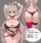  1girl absurdres ahoge ass bikini black_bikini blush breasts choker cleavage covered_nipples fate/grand_order fate_(series) gokka hair_between_eyes highres jeanne_d&#039;arc_alter_(fate) jeanne_d&#039;arc_alter_(swimsuit_berserker)_(fate) large_breasts long_hair looking_at_viewer navel o-ring o-ring_bikini o-ring_bottom o-ring_top red_thighhighs shiny_skin shrug_(clothing) simple_background single_thighhigh skindentation standing sweat swimsuit thighhighs very_long_hair white_hair yellow_eyes 