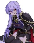  1girl alternate_costume breasts corruption dark_persona evil_grin evil_smile fire_emblem fire_emblem:_genealogy_of_the_holy_war grin julia_(fire_emblem) long_hair looking_at_viewer purple_hair red_eyes smile solo white_background yukia_(firstaid0) 