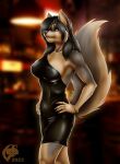  2023 5_fingers anthro bar big_breasts black_hair black_nose blurred_background bracelet breasts brown_body brown_fur canid canine canis claws cleavage clothed clothing cocktail_dress digital_media_(artwork) domestic_dog dress female finger_claws fingers fur gem german_shepherd ghostwolf hair herding_dog inside jewelry mammal maria_eckholdt necklace pastoral_dog pearl_(gem) pearl_necklace shaded signature solo standing 