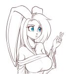  2023 anthro big_breasts blue_eyes bracelet breasts clothed clothing collarbone eyebrows eyelashes female hair hi_res jewelry lagomorph leporid long_ears long_hair mammal necklace off_shoulder open_mouth rabbit scorpdk sketch solo 