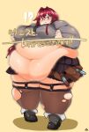  ange_katrina ange_katrina_(4th_costume) big_belly black_necktie blue_eyes blush commission commissioner_upload fat fat_rolls gami1130 grey_shirt hair_between_eyes hair_intakes highres legwear_garter long_hair motion_blur necktie nijisanji non-web_source obese pleated_skirt red_hair see-through see-through_shirt shirt skirt torn_clothes translation_request virtual_youtuber wavy_mouth weight_gain 