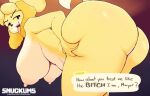  animal_crossing anthro bent_over big_breasts big_butt breasts butt canid canine canis domestic_dog female fur hi_res huge_butt isabelle_(animal_crossing) looking_at_viewer looking_back looking_back_at_viewer mammal nintendo nude shih_tzu snuckums solo thick_thighs tongue tongue_out toy_dog yellow_body yellow_fur 