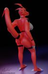  3d_(artwork) anthro back_muscles bandai_namco big_breasts blender_(software) breasts digimon digimon_(species) digital_media_(artwork) female guilmon hand_on_hip hi_res hiddenmask18 lidded_eyes looking_back nude raised_tail red_body scalie solo tail 