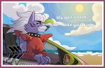  absurd_res anthro beach canid canine canis car claws cloud collar english_text female five_nights_at_freddy&#039;s five_nights_at_freddy&#039;s:_security_breach hi_res inside_car mammal punkroxy roxanne_wolf_(fnaf) sand scottgames seaside solo spiked_collar spikes steel_wool_studios sun text vehicle water wolf 