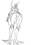  1girl blackarachnia breasts color_request curvy fingernails high_heels highres humanoid_robot itstom06331391 medium_breasts panties robot science_fiction sharp_fingernails simple_background sketch smile solo thick_thighs thighs transformers transformers_animated underwear 