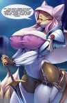  anthro big_breasts blush breasts canid canine clothed clothing disney english_text female fox fur hi_res looking_at_viewer maid_marian mammal melee_weapon mleonheart red_fox robin_hood_(disney) smile solo sword text weapon 
