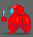  among_us backpack big_butt bodysuit bulge butt clothing digital_media_(artwork) disembodied_hand floating_hands grey_background hi_res holding_object holding_weapon humanoid impostor_(among_us) innersloth knife looking_back male melomor on_ground red_backpack red_body red_bodysuit simple_background skinsuit solo spacesuit standing thick_thighs tight_clothing weapon 