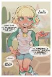  1girl blonde_hair blunt_bangs breasts character_request green_eyes knuxy messy_hair multicolored_hair short_hair short_shorts shorts small_breasts star_vs_the_forces_of_evil streaked_hair sweat wet wet_clothes 