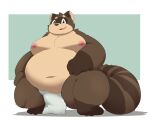  2023 anthro asian_clothing belly big_belly brown_body bulge canid canine clothing east_asian_clothing fundoshi green_eyes hi_res japanese_clothing kemono kusosensei male mammal moobs navel nipples obese obese_male overweight overweight_male raccoon_dog shoutaro simple_background solo tanuki underwear white_clothing white_fundoshi white_underwear 