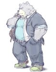  2023 absurd_res anthro bear bottomwear clothing furipon hi_res kemono male mammal overweight overweight_male pants shirt simple_background solo topwear 