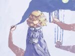  1girl blonde_hair buttons closed_eyes closed_mouth colored_eyelashes dress facing_viewer grey_background light_smile maribel_hearn medium_hair nama_udon purple_dress solo touhou wide_sleeves 