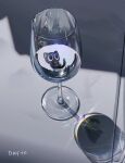  absurdres black_cat black_eyes cat cup drinking_glass highres jiuminene luo_xiaohei luo_xiaohei_zhanji no_humans refraction shadow undersized_animal wine_glass 