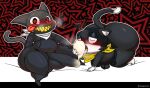  all_fours anthro atlus axoarts balls bandanna belt beta_design beta_morgana_(persona) big_butt big_penis black_body black_bodysuit black_clothing black_eyes black_fur black_suit black_tail blush blush_lines bodily_fluids bodysuit butt clothed clothing condom cum digital_media_(artwork) domestic_cat duo eyes_closed felid feline felis filled_condom fur genital_fluids genitals hi_res kerchief licking looking_at_viewer looking_pleasured male male/male mammal mask megami_tensei megami_tensei_persona morgana_(persona) nude pattern_background penis rubber rubber_clothing rubber_suit saliva sega sexual_barrier_device sharp_teeth simple_background sitting skinsuit smile spiral_eyes star-shaped_background suit sweat tail teeth thick_thighs tight_clothing tongue tongue_out tuxedo_cat two_tone_tail white_bandanna white_kerchief white_tail yellow_bandanna yellow_kerchief yellow_teeth 