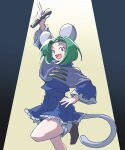 1girl animal_ears brave_fencer_musashiden capelet dress green_hair hairband looking_at_viewer michibata_65 mouse_ears mouse_girl mouse_tail open_mouth protected_link purple_capelet short_hair skirt smile solo tail topo_(musashiden) 
