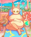  anthro beach_chair big_breasts breasts domestic_cat ear_piercing felid feline felis female grin hi_res huge_breasts looking_at_viewer mammal mimi_(tophatmahoney) nude piercing seaside sitting smile solo tophatmahoney 