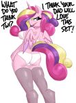  absurd_res anthro anthrofied blonde_hair bra breasts butt clothed clothing dialogue english_text equid equine female flutterthrash friendship_is_magic hair hand_on_hip hand_on_own_hip hasbro hi_res horn legwear long_hair looking_back mammal multicolored_hair multicolored_tail my_little_pony open_mouth panties pink_body pink_hair pink_tail portrait princess_cadance_(mlp) purple_eyes purple_hair purple_tail simple_background solo tail teeth text thigh_highs three-quarter_portrait underwear unicorn_horn white_background winged_unicorn wings yellow_tail 