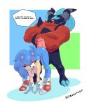  absurd_res anthro bent_over blush breasts crossed_arms crossgender ctankomega duo eulipotyphlan eyeshadow female genitals hedgehog hi_res makeup male male/female mammal mtf_crossgender nude penis sega simple_background sonic_the_hedgehog sonic_the_hedgehog_(series) the_deadly_six zavok zeti 