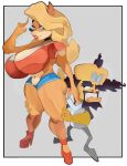  activision anthro bandicoot big_breasts black_choker black_eyes black_hair black_jewelry black_necklace blonde_hair blue_bottomwear blue_clothing blue_shorts bottomwear breasts brown_body brown_fur choker cleavage clothed clothing crash_bandicoot_(series) crbtps doctor_neo_cortex duo eyebrows eyeshadow female footwear fur grin hair hi_res high_heels hotpants huge_breasts human jewelry larger_female lips long_hair looking_at_another makeup male male/female mammal marsupial midriff navel necklace raised_tail red_clothing red_footwear red_heels red_lips red_shirt red_topwear shirt short_tail shorts size_difference smile tail tawna_bandicoot thick_eyebrows thick_lips thick_thighs topwear yellow_body yellow_skin 