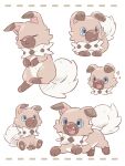  absurdres closed_eyes highres looking_at_viewer multiple_views neko_gyoza no_humans open_mouth pokemon pokemon_(creature) rockruff simple_background sitting white_background 