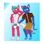  absurd_res ajaaaax ajax_cat anthro blush canid canine canis diaper domestic_cat domestic_dog duo felid feline felis hi_res male male/male mammal patting_diaper tail zandix 