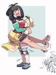  2girls abs absurdres aged_up black_hair blonde_hair blue_sky breasts carrying carrying_person english_commentary english_text exhausted full_body highres jewelry juno_son lillie_(pokemon) long_sleeves medium_breasts meme multiple_girls muscular muscular_female necklace open_mouth pokemon pokemon_(game) pokemon_sm ponytail selene_(pokemon) simple_background sky swimsuit thick_thighs thighs tight_clothes yuri 