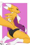  bandai_namco breasts butt clothed clothing digimon digimon_(species) female haaru hi_res kneeling looking_at_viewer nipples panties panties_only partially_clothed renamon side_boob smile smirk solo topless underwear underwear_only 