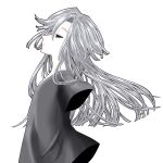  1boy absurdres amputee black_sclera colored_sclera double_amputee from_side grey_hair greyscale highres joseph_cartaphilus kopiki_(dwcsh226) long_hair mahou_tsukai_no_yome male_focus monochrome parted_lips solo swept_bangs white_background 