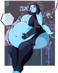  absurd_res anthro belly big_belly big_breasts blush bodily_fluids breasts butt canid canine canis clothed clothing digital_media_(artwork) domestic_dog expansion female fur furr3ak hair hi_res holding_belly inflation machine mammal robot simple_background solo tail text wide_hips 