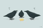  animal_focus bird commentary_request crow dated_commentary doughnut food grey_background no_humans original partial_commentary pon_de_ring signature simple_background terao_(omelettera) yatagarasu 