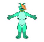  anthro areola aylla_emerald breasts featureless_crotch female fur green_body green_fur hi_res hyena jewelry mammal model_sheet necklace nipples nude otto_zoares purple_eyes solo stains t-pose 