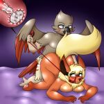  accipitrid accipitriform anthro ass_up avian beak big_breasts bird blush bodily_fluids breasts cum cum_in_pussy cum_inside dominant dominant_male duo eeveelution eyewear female flareon from_behind_position generation_1_pokemon genital_fluids glasses hawkward hi_res larikane leapfrog_position leash leash_pull looking_back lumi_(mrhg) male male/female nintendo penetration pokemon pokemon_(species) sex vaginal vaginal_penetration 