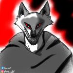  anthro atomicw0lf black_background canid canine canis death_(puss_in_boots) dreamworks feral fur grey_body grey_fur hi_res humanoid male mammal puss_in_boots_(film) puss_in_boots_the_last_wish red_background red_eyes scary simple_background solo the_bad_guys wolf 