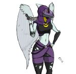  anthro clothing crossover fang_(gvh) female goodbye_volcano_high hi_res mass_effect pterodactylus pterosaur purple_clothing reptile scalie snoot_game_(fan_game) solo tali&#039;zorah wings 