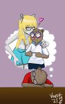  absurd_res anthro blonde_hair blush canid canine canis clothed clothing digital_media_(artwork) disney dream dress duo eyewear fan_character female female_pred fully_clothed fur gail_the_gopher glasses gopher grey_arms grey_body grey_fur hair happy hi_res interspecies kissing larger_female larger_pred long_hair love male male/female male_prey mammal predator/prey purple_background red_clothing red_topwear rodent romantic romantic_couple shirt simple_background size_difference smaller_male smaller_prey smile thought_bubble topwear vandy white_clothing wolf zootopia 