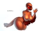 anthro arm_feathers bedroom_eyes big_breasts breasts dinosaur dromaeosaurid feathered_raptor feathers female gesture hi_res looking_at_viewer narrowed_eyes nipples nude pinup poisonevieivy pose raptor_red_(character) raptor_red_(novel) red_faced reptile robert_t._bakker scalie seductive smile solo tail_feathers tasteful_nudity theropod thick_thighs utahraptor waving waving_at_viewer 