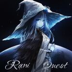  1girl absurdres afindex blue_eyes blue_hair blue_skin cape closed_mouth colored_skin commentary_request elden_ring english_text extra_arms fur_cape glowing_tattoo hat highres large_hat long_hair looking_at_viewer ranni_the_witch solo upper_body white_hair witch_hat 