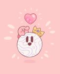  :d arm_up blue_eyes blush blush_stickers commentary_request crown harukui heart highres kirby kirby_(series) looking_at_viewer no_humans notice_lines on_head open_mouth pink_background simple_background smile star_(symbol) tilted_headwear void_soul 