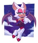  2021 absurd_res anthro armwear bat boots border clothed clothing cloud elbow_gloves eyeshadow female footwear fur gloves handwear hi_res high_heeled_boots high_heels lemon_eyebrows lipstick makeup mammal membrane_(anatomy) membranous_wings narrowed_eyes night rouge_the_bat sega signature sky smile solo sonic_the_hedgehog_(series) star starry_sky tan_body tan_skin white_body white_border white_fur wings 