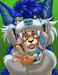  alexandra_(velocitycat) anthro anthro_pred anthro_prey blue_body blue_fur canid canine cheetah digital_media_(artwork) felid feline female female/female female_pred female_prey fox fur head_in_mouth hi_res ifus mammal neck_bulge oral_vore rai_(shadowblade945) reaching_towards_viewer same_size_vore swallowing vore 