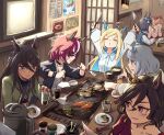  6+girls =_= agnes_digital_(umamusume) ahoge animal_ears arms_up black-framed_eyewear black_choker black_hair black_jacket black_shirt blonde_hair blue_eyes blue_hair blue_vest bow brown_hair carrot choker chopsticks colored_inner_hair cropped_shirt cup dark-skinned_female dark_skin earrings eyepatch facing_up food glasses green_jacket grey_hair hair_between_eyes hair_bow hishi_miracle_(umamusume) holding holding_cup horse_ears horse_girl jacket jewelry long_hair medium_hair multicolored_hair multiple_girls necklace neo_universe_(umamusume) okonomiyaki pink_hair pink_shirt purple_eyes purple_hair red_bow red_shirt shirt short_hair single_earring sitting streaked_hair sweater_vest swept_bangs symboli_kris_s_(umamusume) tanino_gimlet_(umamusume) tap_dance_city_(umamusume) umamusume umekobucha vest white_hair yellow_eyes zenno_rob_roy_(umamusume) 