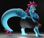  anthro big_breasts big_butt blue_body blue_eyes bra breasts bubble_butt butt clothed clothing fallen_angel_(artist) female feraligatr generation_2_pokemon hi_res looking_at_viewer nintendo pokemon pokemon_(species) scalie simple_background solo tail underwear yuki_(evov1) yukigatr_(evov1) 