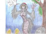  anthro big_breasts black_body black_eyes black_feathers black_hair breasts claws dark_souls fan_character feathered_snake feathers featureless_breasts featureless_crotch female fromsoftware grey_body grey_scales hailenvy hair navel pupils reptile scales scalie sharp_claws slit_pupils snake solo text traditional_media_(artwork) wide_hips yellow_sclera 