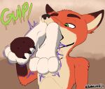  anthro belly big_belly detailed_bulges disney feet female furry hands head_first judy judy_hopps male male/female nick_(disambiguation) nick_wilde oral_vore same_size toes unwilling_prey vore zootopia 