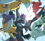  ambiguous_gender anthro bandai_namco beelzemon calumon clothed clothing digimon digimon_(species) drawfee fangs fully_clothed fur group guilmon horn humanoid karina_farek renamon scalie smile surprised_expression tail tailed_humanoid teeth terriermon winged_humanoid wings 