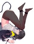  1girl absurdres anal anal_object_insertion anal_tail arknights arknights:_endfield black_hair black_jacket black_pantyhose blue_eyes bound bound_ankles bound_wrists butt_plug c1718259 cuffs fake_tail female_endministrator_(arknights) highres jacket layered_sleeves long_sleeves looking_at_viewer object_insertion open_clothes open_jacket pantyhose sex_toy shackles shirt short_hair simple_background solo tail thighs torn_clothes torn_pantyhose upside-down white_background white_shirt 