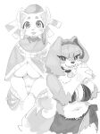  anthro big_breasts blush blush_stickers bra breasts canid canine canis chain cleavage clothed clothing collar digital_media_(artwork) domestic_cat domestic_dog duo felid feline felis female fur headdress hi_res kame_3 kemono krea mammal midriff monochrome open_mouth open_smile paws poncho sarong smile under_boob underwear white_body white_fur 